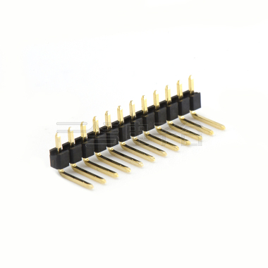 Pitch 2.54mm 90° 单排 DIP 单塑排针 弯平面 PC :6.0MM 12Pin 黑色 镀全金G/F